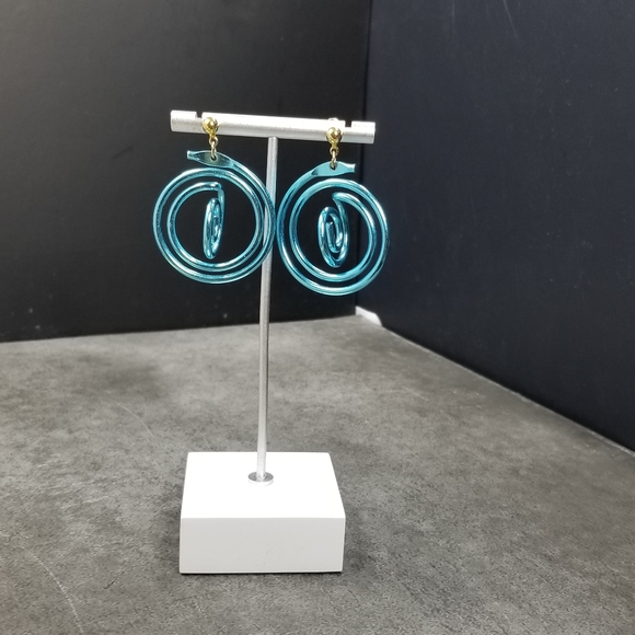 Vintage blue clip on circle earrings Mermaidcore - Picture 2 of 5